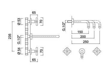 G3 - F7623 - 3 hole wall-mounted washbasin tap by Rubinetteria Giulini - view 3
